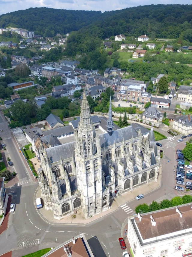 Rives En Seine Juli 2016 Eglise Notre Dame De Caudebec En Caux Kulturerbe Blick Aus Dem Himmel Jf Drone N Caux